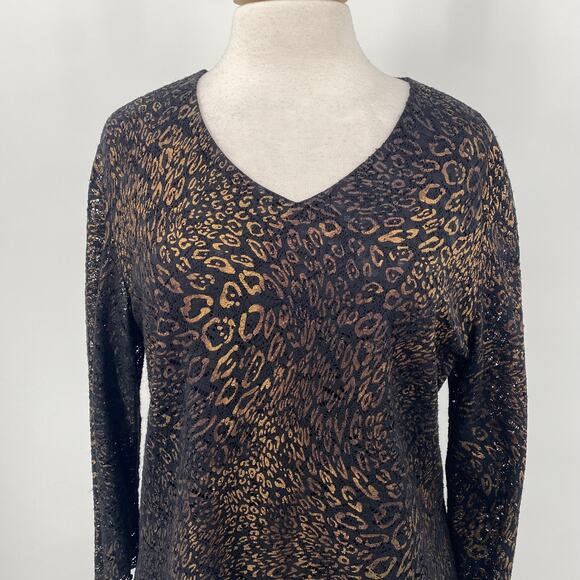 Vintage 90s Laura Ashley Cheetah Animal Print Lace Top & Midi Skirt Set Black 16 - Picture 3 of 10